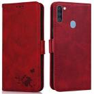 For Samsung Galaxy A11 / M11 Embossed Cat Butterflies Pattern Horizontal Flip Leather Case with Card Slot & Holder & Wallet(Red) - 1