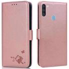 For Samsung Galaxy A11 / M11 Embossed Cat Butterflies Pattern Horizontal Flip Leather Case with Card Slot & Holder & Wallet(Pink) - 1