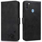 For Samsung Galaxy A11 / M11 Embossed Cat Butterflies Pattern Horizontal Flip Leather Case with Card Slot & Holder & Wallet(Black) - 1