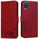 For Samsung Galaxy A12 5G Embossed Cat Butterflies Pattern Horizontal Flip Leather Case with Card Slot & Holder & Wallet(Red) - 1