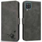 For Samsung Galaxy A12 5G Embossed Cat Butterflies Pattern Horizontal Flip Leather Case with Card Slot & Holder & Wallet(Grey) - 1