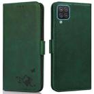 For Samsung Galaxy A12 5G Embossed Cat Butterflies Pattern Horizontal Flip Leather Case with Card Slot & Holder & Wallet(Green) - 1