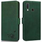 For Samsung Galaxy A20e Embossed Cat Butterflies Pattern Horizontal Flip Leather Case with Card Slot & Holder & Wallet(Green) - 1