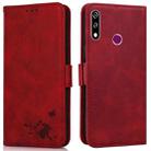 For Samsung Galaxy A20s Embossed Cat Butterflies Pattern Horizontal Flip Leather Case with Card Slot & Holder & Wallet(Red) - 1