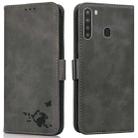 For Samsung Galaxy A21 Embossed Cat Butterflies Pattern Horizontal Flip Leather Case with Card Slot & Holder & Wallet(Grey) - 1