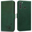 For Samsung Galaxy A21 Embossed Cat Butterflies Pattern Horizontal Flip Leather Case with Card Slot & Holder & Wallet(Green) - 1