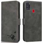 For Samsung Galaxy A21s Embossed Cat Butterflies Pattern Horizontal Flip Leather Case with Card Slot & Holder & Wallet(Grey) - 1
