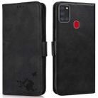 For Samsung Galaxy A21s Embossed Cat Butterflies Pattern Horizontal Flip Leather Case with Card Slot & Holder & Wallet(Black) - 1
