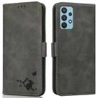 For Samsung Galaxy A32 4G Embossed Cat Butterflies Pattern Horizontal Flip Leather Case with Card Slot & Holder & Wallet(Grey) - 1