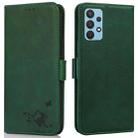 For Samsung Galaxy A32 4G Embossed Cat Butterflies Pattern Horizontal Flip Leather Case with Card Slot & Holder & Wallet(Green) - 1