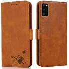 For Samsung Galaxy A41 Embossed Cat Butterflies Pattern Horizontal Flip Leather Case with Card Slot & Holder & Wallet(Orange) - 1