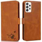 For Samsung Galaxy A52 5G Embossed Cat Butterflies Pattern Horizontal Flip Leather Case with Card Slot & Holder & Wallet(Orange) - 1