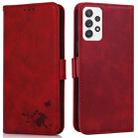 For Samsung Galaxy A52 5G Embossed Cat Butterflies Pattern Horizontal Flip Leather Case with Card Slot & Holder & Wallet(Red) - 1