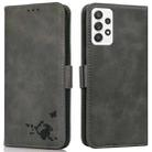 For Samsung Galaxy A52 5G Embossed Cat Butterflies Pattern Horizontal Flip Leather Case with Card Slot & Holder & Wallet(Grey) - 1