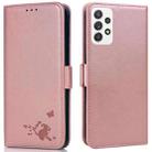 For Samsung Galaxy A52 5G Embossed Cat Butterflies Pattern Horizontal Flip Leather Case with Card Slot & Holder & Wallet(Pink) - 1