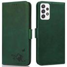 For Samsung Galaxy A52 5G Embossed Cat Butterflies Pattern Horizontal Flip Leather Case with Card Slot & Holder & Wallet(Green) - 1