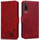 For Samsung Galaxy A70 / A70s Embossed Cat Butterflies Pattern Horizontal Flip Leather Case with Card Slot & Holder & Wallet(Red) - 1