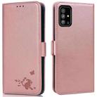 For Samsung Galaxy A71 4G Embossed Cat Butterflies Pattern Horizontal Flip Leather Case with Card Slot & Holder & Wallet(Pink) - 1