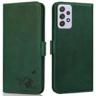 For Samsung Galaxy A72 5G Embossed Cat Butterflies Pattern Horizontal Flip Leather Case with Card Slot & Holder & Wallet(Green) - 1