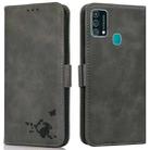 For Samsung Galaxy F41 / M31 Embossed Cat Butterflies Pattern Horizontal Flip Leather Case with Card Slot & Holder & Wallet(Grey) - 1