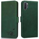 For Samsung Galaxy Note10+ Embossed Cat Butterflies Pattern Horizontal Flip Leather Case with Card Slot & Holder & Wallet(Green) - 1