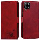For Samsung Galaxy A42 5G Embossed Cat Butterflies Pattern Horizontal Flip Leather Case with Card Slot & Holder & Wallet(Red) - 1