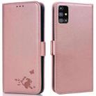 For Samsung Galaxy M31s Embossed Cat Butterflies Pattern Horizontal Flip Leather Case with Card Slot & Holder & Wallet(Pink) - 1