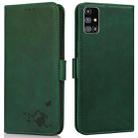 For Samsung Galaxy M31s Embossed Cat Butterflies Pattern Horizontal Flip Leather Case with Card Slot & Holder & Wallet(Green) - 1