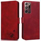 For Samsung Galaxy Note20 Ultra 5G/4G Embossed Cat Butterflies Pattern Horizontal Flip Leather Case with Card Slot & Holder & Wallet(Red) - 1