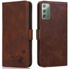 For Samsung Galaxy Note20 5G / 4G Embossed Cat Butterflies Pattern Horizontal Flip Leather Case with Card Slot & Holder & Wallet(Brown) - 1