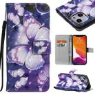 For iPhone 13 3D Painted Pattern Horizontal Flip Leather Case with Holder & Card Slots & Wallet(Purple Butterfly) - 1