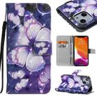 For iPhone 13 mini 3D Painted Pattern Horizontal Flip Leather Case with Holder & Card Slots & Wallet (Purple Butterfly) - 1