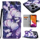 For iPhone 13 Pro 3D Painted Pattern Horizontal Flip Leather Case with Holder & Card Slots & Wallet (Purple Butterfly) - 1