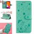 For iPhone 13 mini Cat Bee Embossing Pattern Shockproof Horizontal Flip Leather Case with Holder & Card Slots & Wallet (Green) - 1