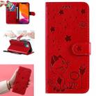 For iPhone 13 mini Cat Bee Embossing Pattern Shockproof Horizontal Flip Leather Case with Holder & Card Slots & Wallet (Red) - 1