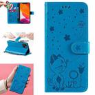 For iPhone 13 Cat Bee Embossing Pattern Shockproof Horizontal Flip Leather Case with Holder & Card Slots & Wallet(Blue) - 1