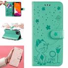 For iPhone 13 Cat Bee Embossing Pattern Shockproof Horizontal Flip Leather Case with Holder & Card Slots & Wallet(Green) - 1