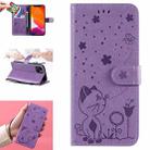 For iPhone 13 Cat Bee Embossing Pattern Shockproof Horizontal Flip Leather Case with Holder & Card Slots & Wallet(Purple) - 1
