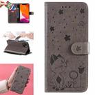 For iPhone 13 Cat Bee Embossing Pattern Shockproof Horizontal Flip Leather Case with Holder & Card Slots & Wallet(Grey) - 1