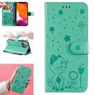 For iPhone 13 Pro Cat Bee Embossing Pattern Shockproof Horizontal Flip Leather Case with Holder & Card Slots & Wallet (Green) - 1