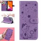 For iPhone 13 Pro Cat Bee Embossing Pattern Shockproof Horizontal Flip Leather Case with Holder & Card Slots & Wallet (Purple) - 1
