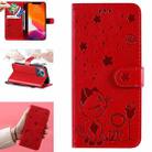 For iPhone 13 Pro Cat Bee Embossing Pattern Shockproof Horizontal Flip Leather Case with Holder & Card Slots & Wallet (Red) - 1