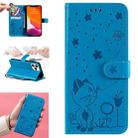 For iPhone 13 Pro Max Cat Bee Embossing Pattern Shockproof Horizontal Flip Leather Case with Holder & Card Slots & Wallet (Blue) - 1