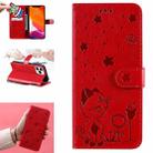 For iPhone 13 Pro Max Cat Bee Embossing Pattern Shockproof Horizontal Flip Leather Case with Holder & Card Slots & Wallet (Red) - 1