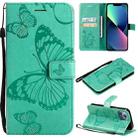 For iPhone 13 mini 3D Butterfly Embossed Pattern Horizontal Flip Leather Case with Holder & Card Slot & Wallet & Lanyard (Green) - 1
