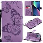 For iPhone 13 mini 3D Butterfly Embossed Pattern Horizontal Flip Leather Case with Holder & Card Slot & Wallet & Lanyard (Purple) - 1