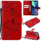 For iPhone 13 mini 3D Butterfly Embossed Pattern Horizontal Flip Leather Case with Holder & Card Slot & Wallet & Lanyard (Red) - 1