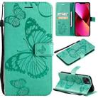 For iPhone 13 3D Butterfly Embossed Pattern Horizontal Flip Leather Case with Holder & Card Slot & Wallet & Lanyard(Green) - 1