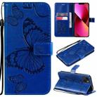 For iPhone 13 3D Butterfly Embossed Pattern Horizontal Flip Leather Case with Holder & Card Slot & Wallet & Lanyard(Blue) - 1