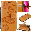 For iPhone 13 3D Butterfly Embossed Pattern Horizontal Flip Leather Case with Holder & Card Slot & Wallet & Lanyard(Yellow) - 1